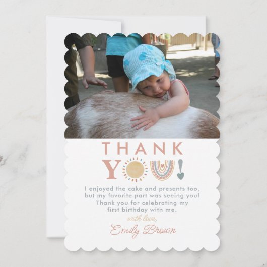 Invitation Premier tour du soleil photo boho 1er anniversaire (Dos)