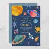 Invitation Premier voyage Astronaute spatiale Un anniversaire (Devant / Derrière)