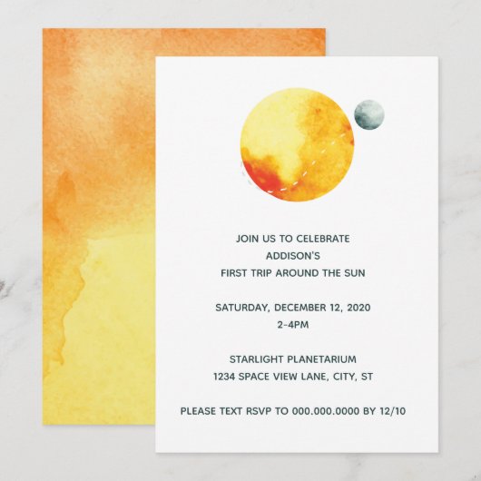 Invitation Premier voyage autour de l'invitation du soleil (Devant / Derrière)