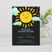 Invitation Premier voyage autour du soleil 1er anniversaire (Debout devant)