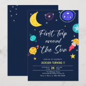 Invitation Premier Voyage Autour Du Soleil 1Er Anniversaire (Devant / Derrière)