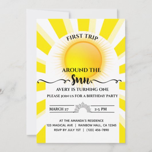 Invitation Premier Voyage Autour Du Soleil 1Er Anniversaire (Devant)