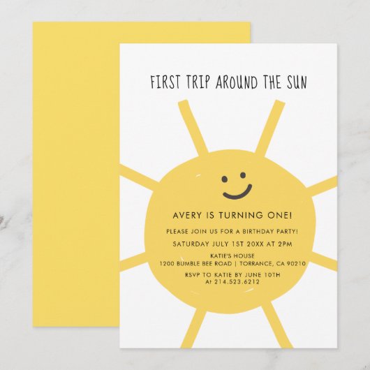 Invitation Premier Voyage Autour Du Soleil 1Er Anniversaire F (Devant / Derrière)