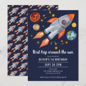 Invitation Premier voyage autour du soleil 1er anniversaire f (Devant / Derrière)