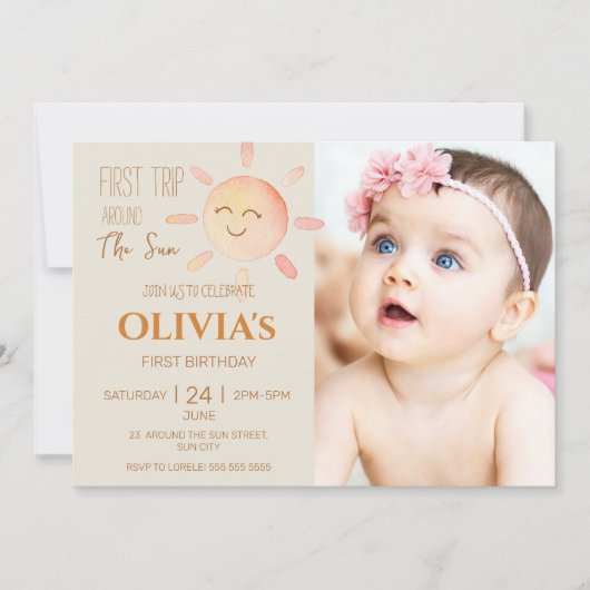 Invitation Premier voyage autour du soleil 1er anniversaire P (Devant)