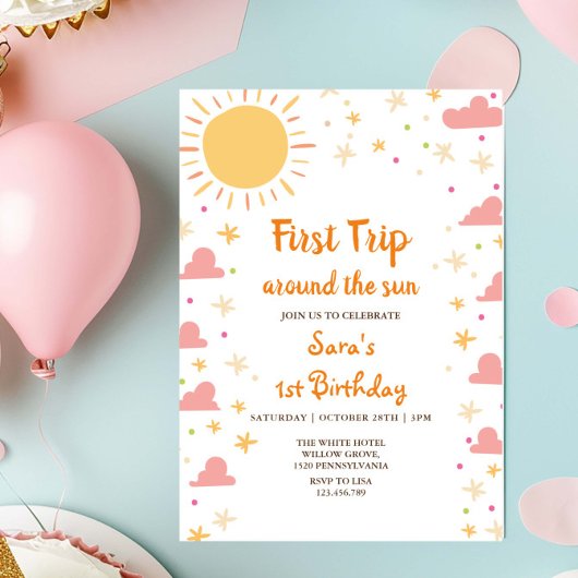Invitation Premier Voyage Autour Du Soleil 1Er Anniversaire P