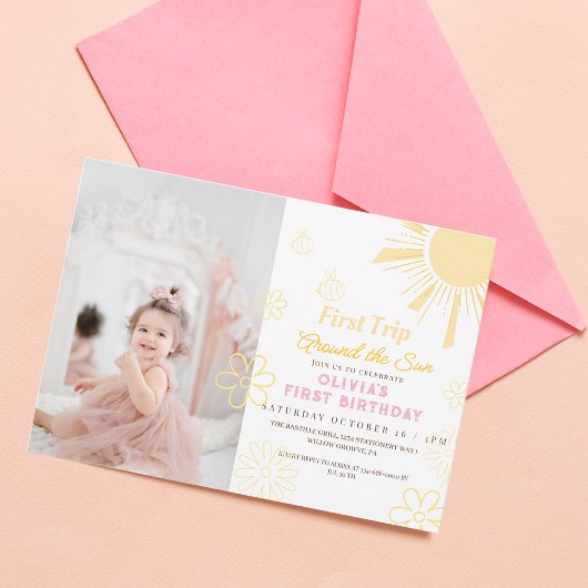 Invitation Premier voyage autour du soleil 1ère fille Anniver