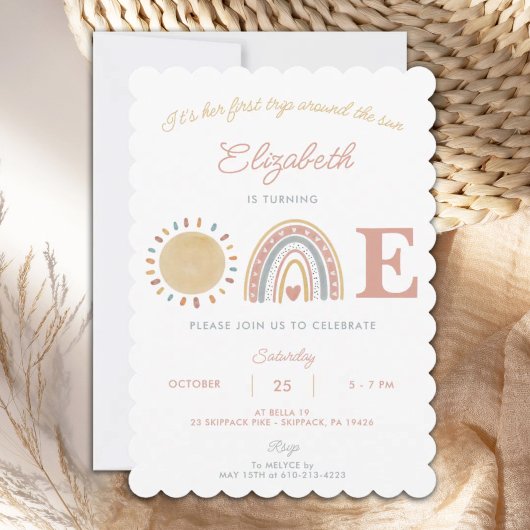Invitation Premier voyage autour du Soleil Boho 1er anniversa