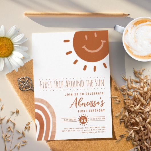 Invitation Premier voyage autour du Soleil Boho 1er anniversa