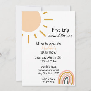 Invitation Premier Voyage Autour Du Soleil Boho 1ère fête d'a