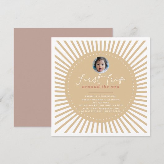 Invitation Premier Voyage Autour Du Soleil Boho Photo 1er Ann (Devant / Derrière)