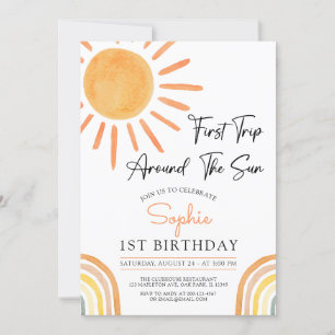 Invitation Premier voyage autour du Soleil Boho Rainbow Anniv
