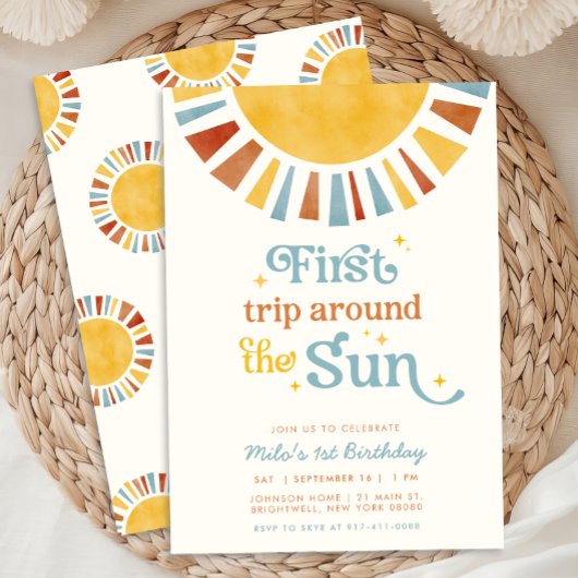 Invitation Premier voyage autour du Soleil Boho Retro 1er ann