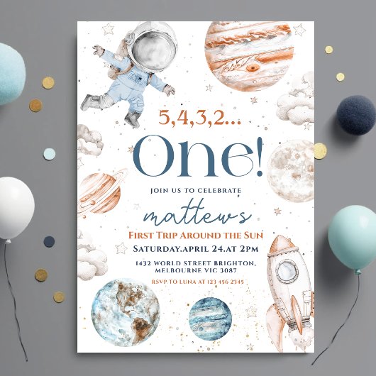 Invitation Premier voyage autour du Soleil Espace 1er anniver