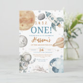 Invitation Premier voyage autour du Soleil Espace 1er anniver (Debout devant)