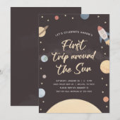 Invitation Premier voyage autour du Soleil Espace 1er anniver (Devant / Derrière)