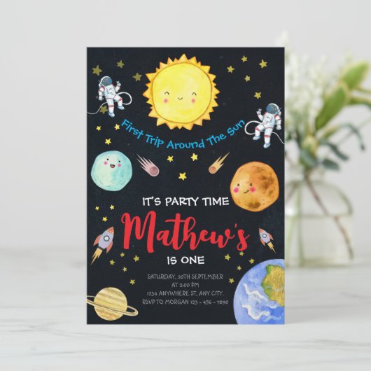 Invitation Premier Voyage Autour Du Soleil Extérieur 1Er Anni (Debout devant)