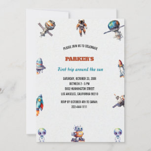Invitation Premier Voyage Autour Du Soleil Garçon Anniversair