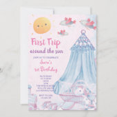 Invitation Premier Voyage Autour Du Soleil & Oiseau 1er Anniv (Devant)
