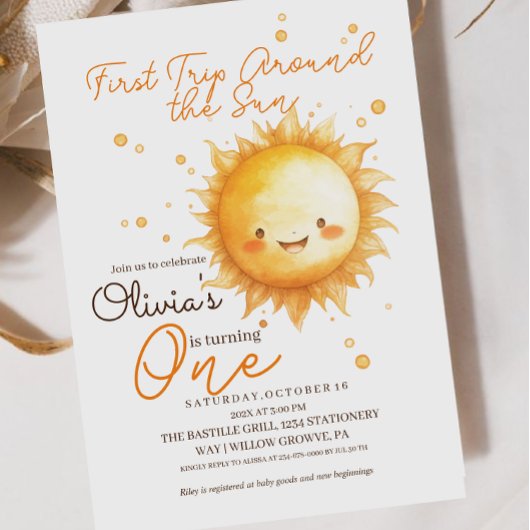 Invitation Premier voyage autour du soleil Petit soleil Anniv