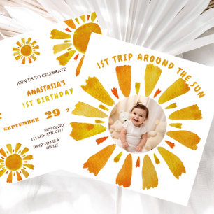 Invitation Premier voyage autour du soleil photo anniversaire