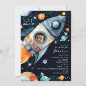 Invitation Premier Voyage Autour Du Soleil Photo Rocket Anniv (Devant)