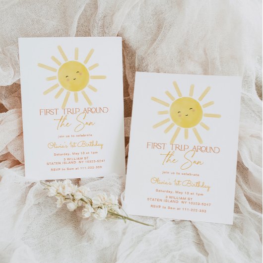 Invitation Premier voyage autour du soleil premier anniversai