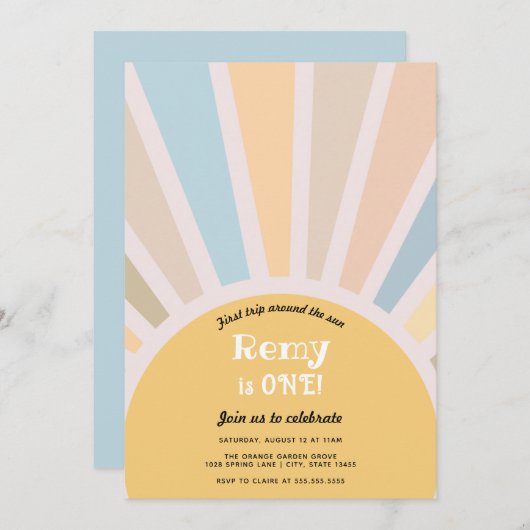 Invitation Premier voyage autour du soleil Premier anniversai (Devant / Derrière)