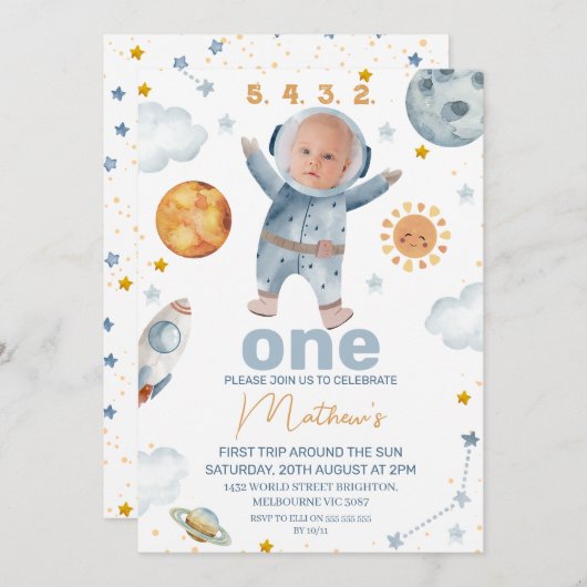 Invitation Premier voyage autour du Soleil QR Code 1er annive (Devant / Derrière)