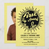 Invitation Premier Voyage Autour Du Soleil Retro 1Er Annivers (Devant / Derrière)