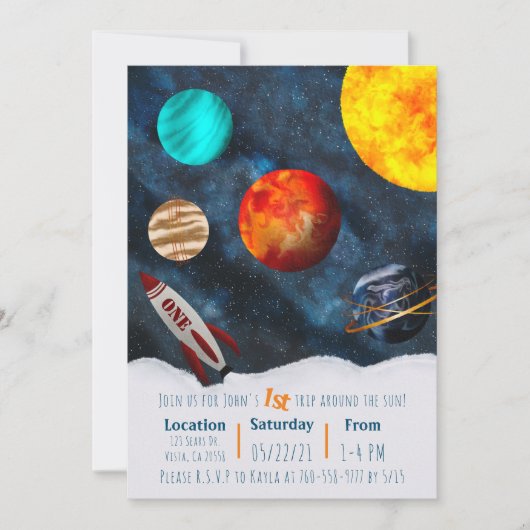 Invitation Premier voyage autour du thème de l'espace Soleil (Devant)