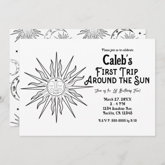 Invitation Premier voyage en noir et blanc autour du soleil 1 (Devant / Derrière)
