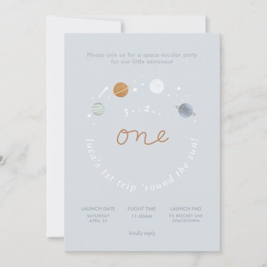 Invitation Premier voyage Espace Thème 1er anniversaire Invit (Devant)