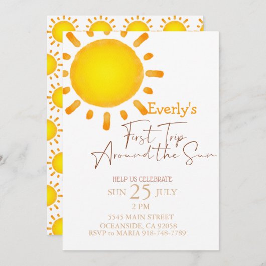 Invitation Premier voyage moderne autour du soleil Anniversai (Devant / Derrière)