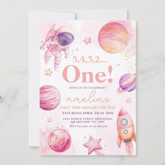 Invitation Premier voyage rose autour du Soleil Espace 1er an (Devant)