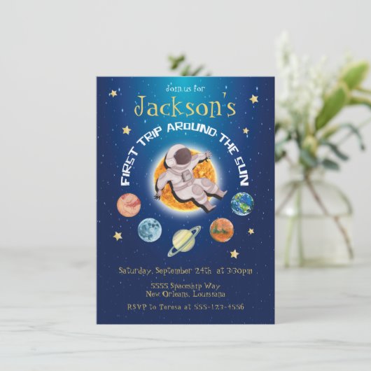 Invitation Premier voyage spatial autour du soleil planètes a (Debout devant)