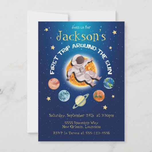 Invitation Premier voyage spatial autour du soleil planètes a (Devant)