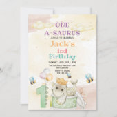 Invitation Première 1ère Anniversaire Dinosaure Vert Aquarell (Devant)