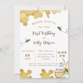 Invitation Première abeille Anniversaire Abeille jaune et tou (Devant)