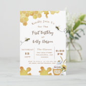 Invitation Première abeille Anniversaire Abeille jaune et tou (Debout devant)