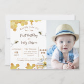 Invitation Première abeille Anniversaire Abeille jaune et tou (Devant)