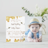 Invitation Première abeille Anniversaire Abeille jaune et tou (Debout devant)