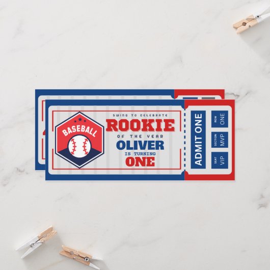 Invitation première année bas billet de base-ball anniversair (Devant/Arrière en situation)
