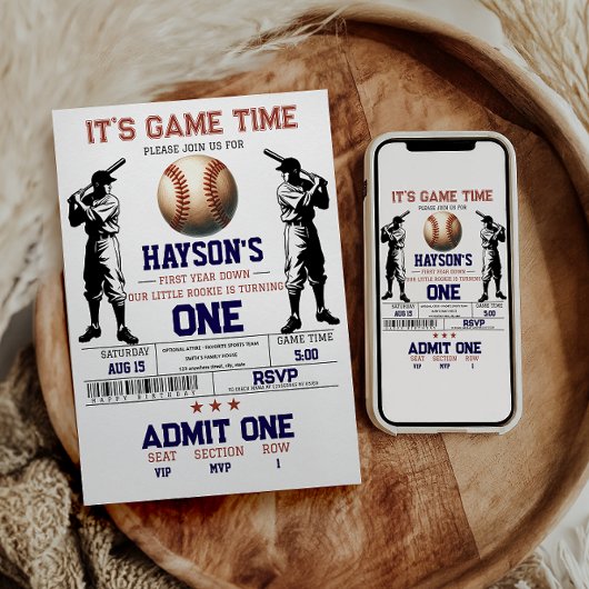 Invitation Première année de baseball bas 1ère fête d'anniver