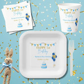 Invitation Première année de bébé garçon ballons bleus et or 