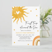 Invitation Première année de Boho Baby autour du soleil (Debout devant)