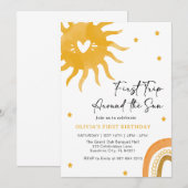 Invitation Première année de Boho Baby autour du soleil (Devant / Derrière)