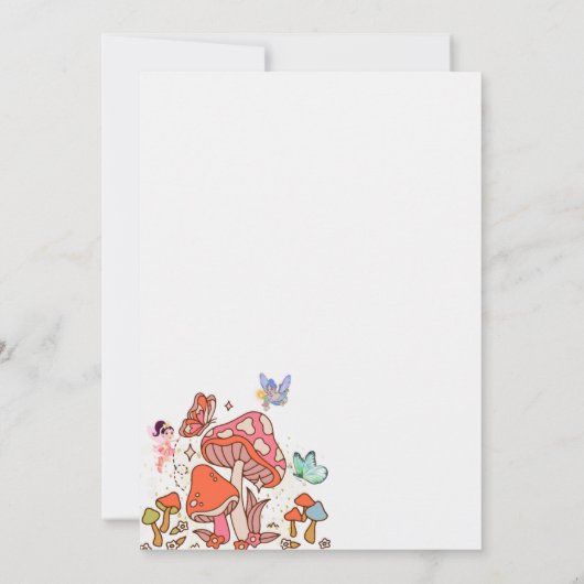 Invitation Première année de fée mignon champignon aquarelle (Dos)