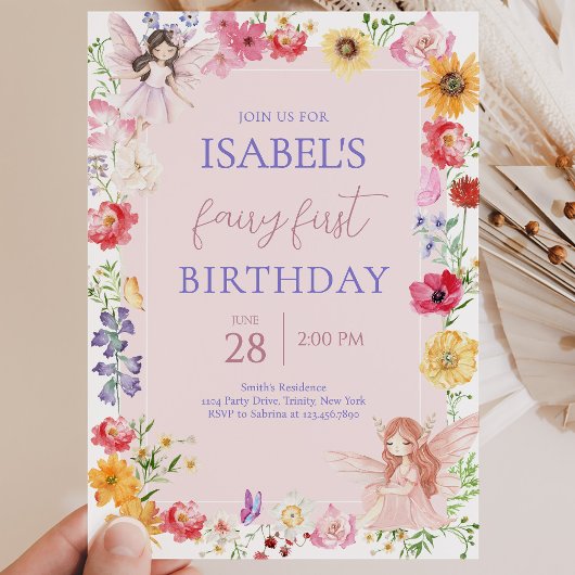 Invitation Première année de la fée rose violette