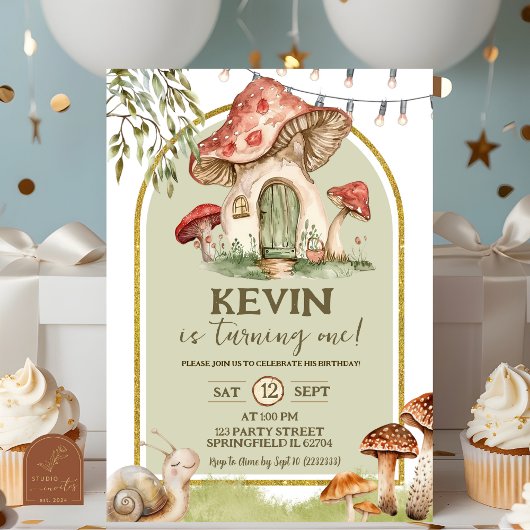 Invitation Première année forêt escargot et champignon